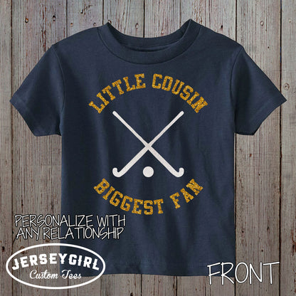 little sister biggest fan field hockey baby bodysuit or toddler shirt