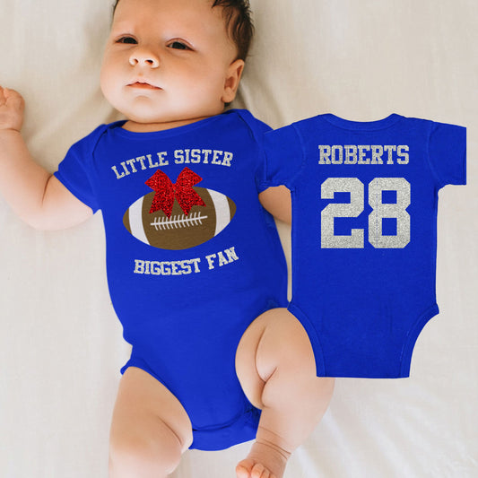 little sister biggest fan football baby bodysuit