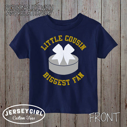 Little Sister Biggest Fan Hockey baby bodysuit or toddler shirt