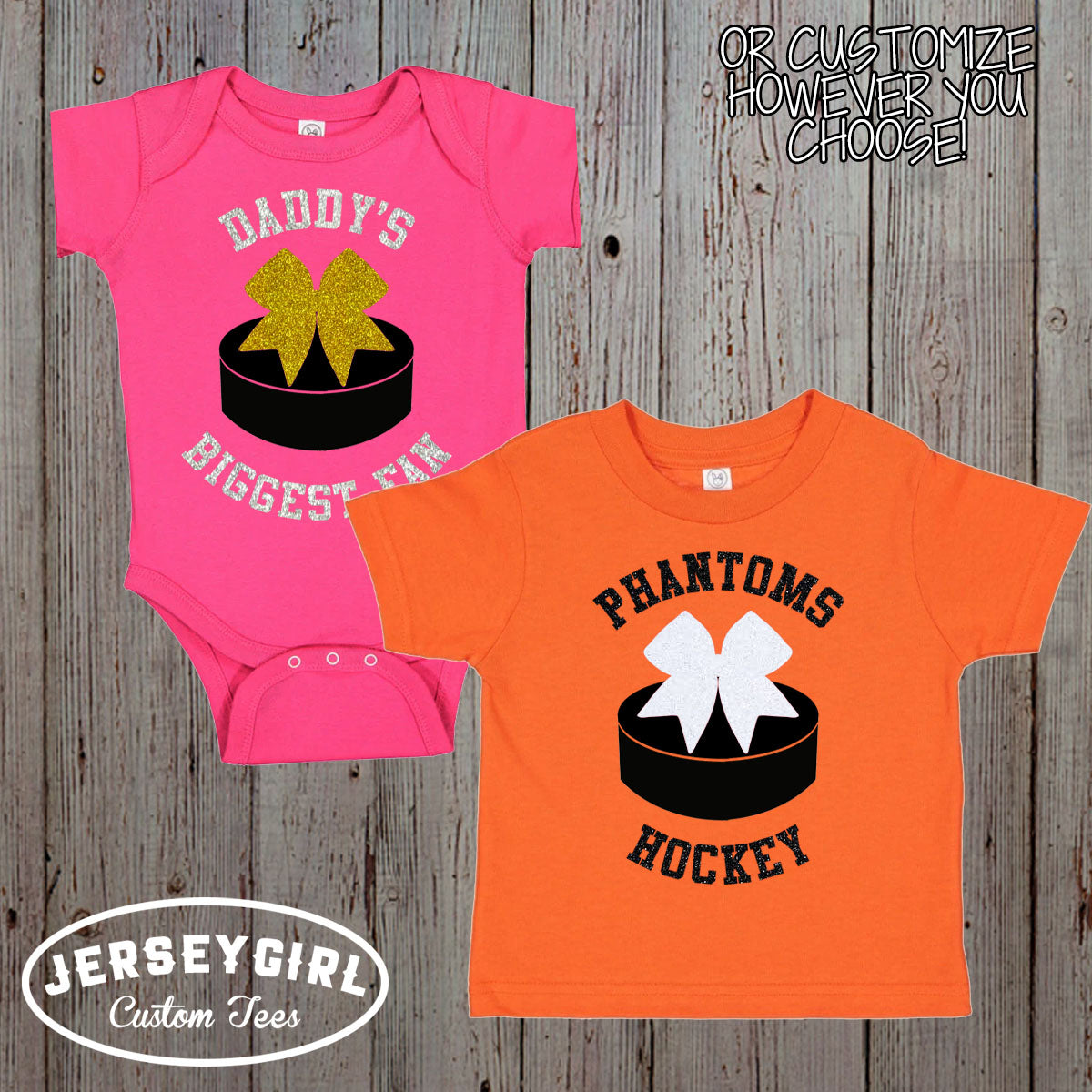 Little Sister Biggest Fan Hockey baby bodysuit or toddler shirt