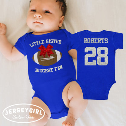 little sister biggest fan football baby shirt