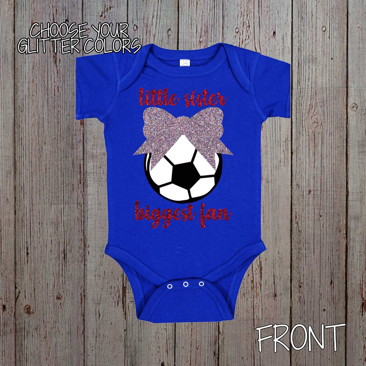 glitter little sister biggest fan soccer shirt