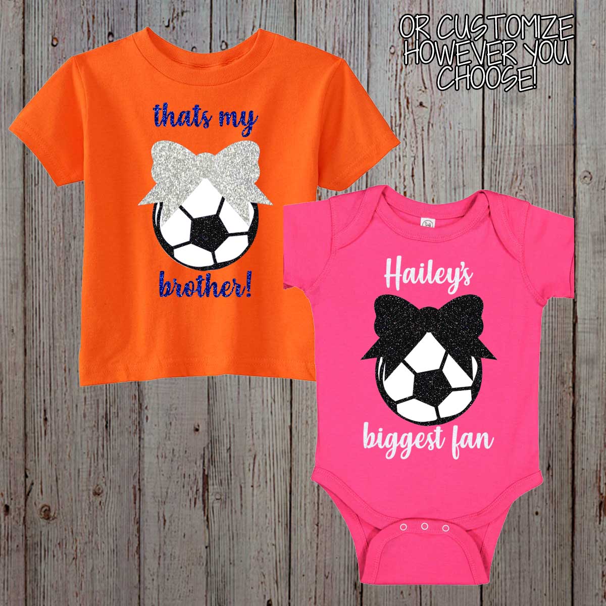 glitter little sister biggest fan soccer shirt