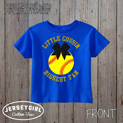 Little Sister Biggest Fan Softball Baby Bodysuit or Toddler Shirt