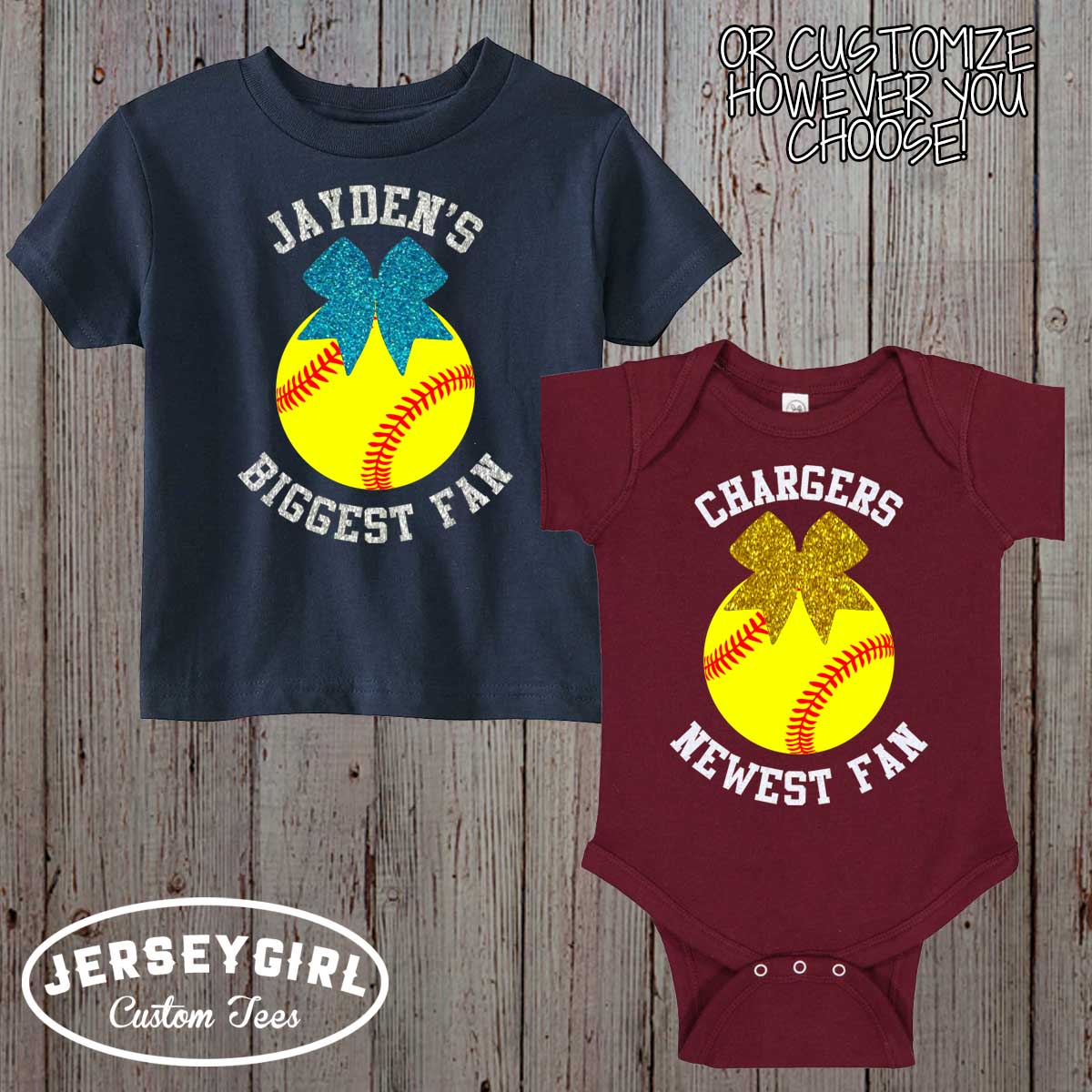 Little Sister Biggest Fan Softball Baby Bodysuit or Toddler Shirt