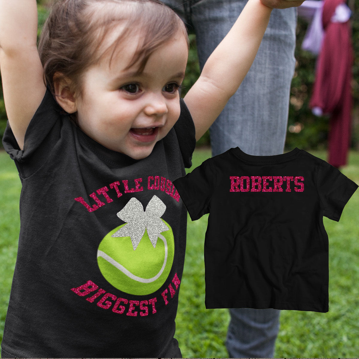 Little Sister Biggest Fan Tennis baby bodysuit or toddler shirt
