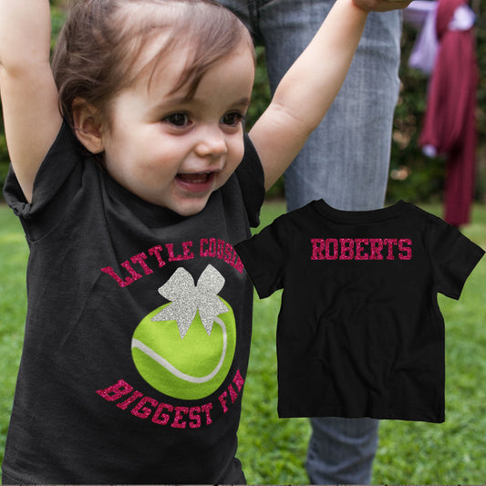 Little Sister Biggest Fan Tennis baby bodysuit or toddler shirt