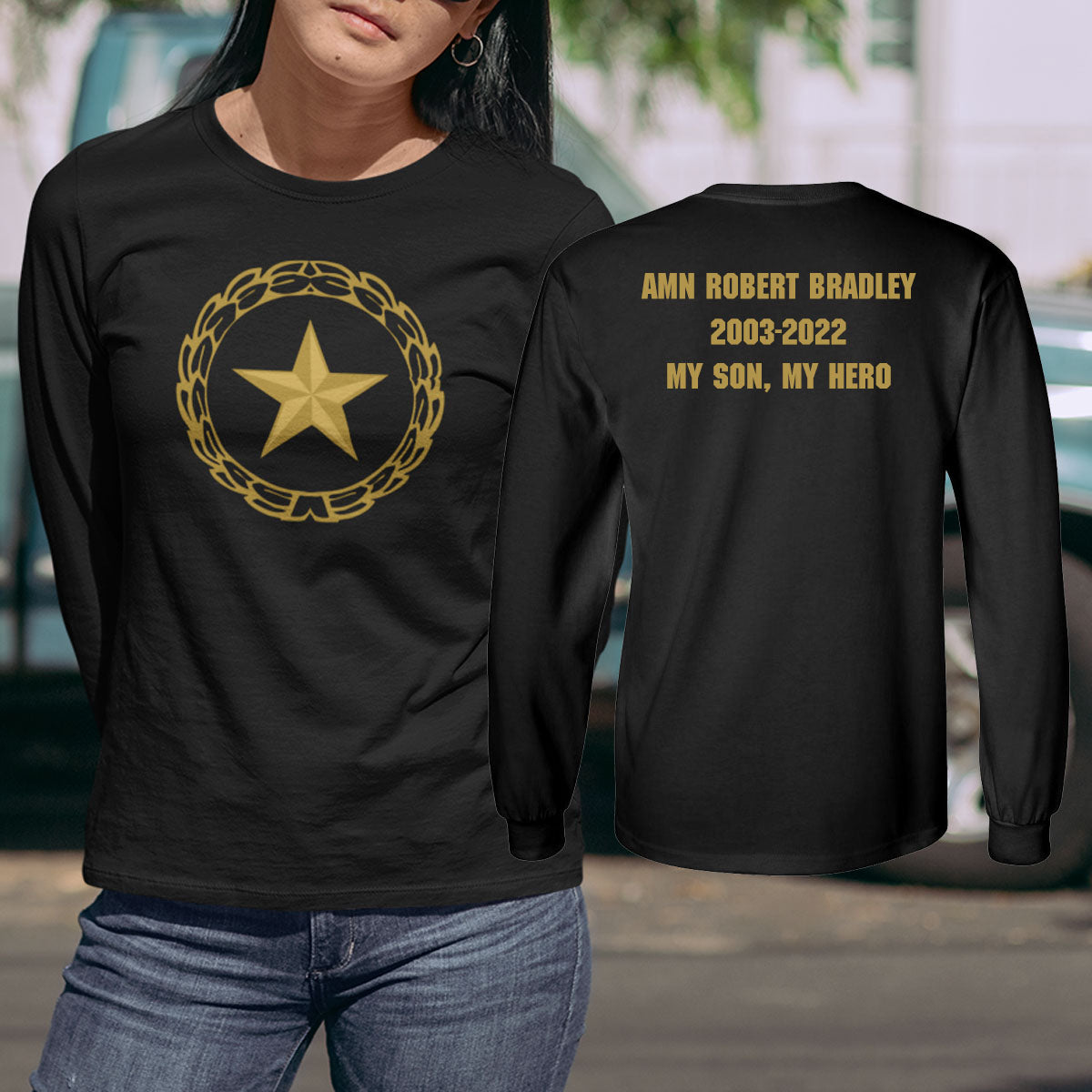 custom long-sleeve Gold Star family shirt