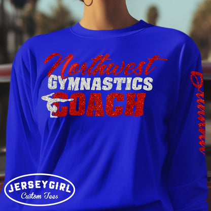 long-sleeve gymnastics coach shirt with name
