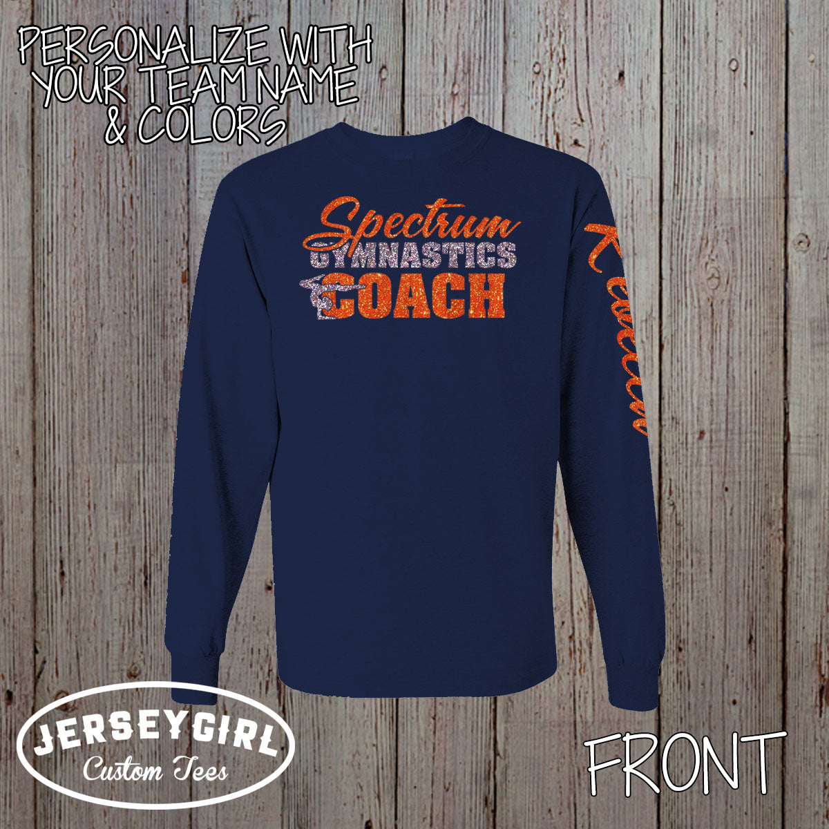 long-sleeve gymnastics coach shirt with name