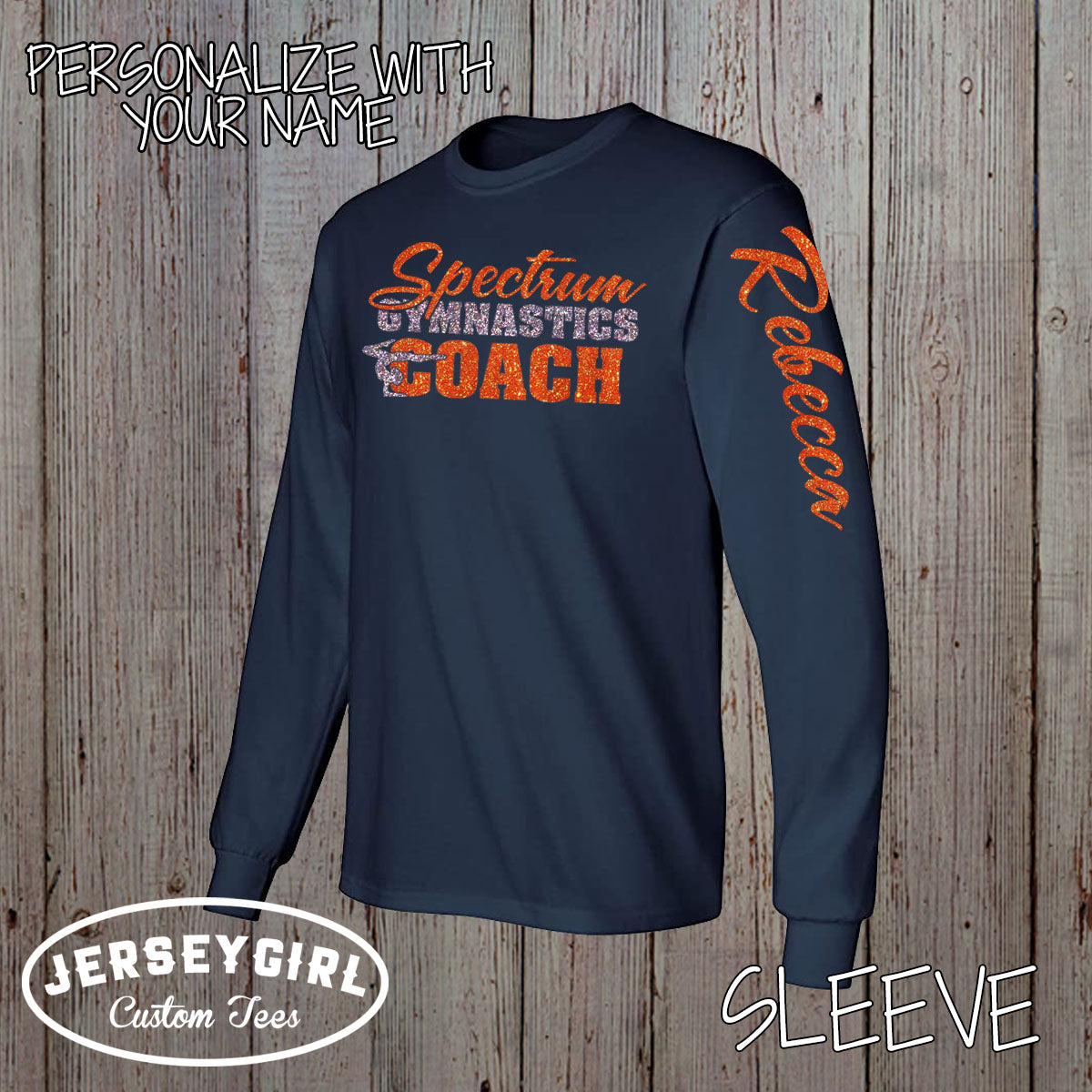 long-sleeve gymnastics coach shirt with name