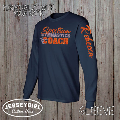 long-sleeve gymnastics coach shirt with name
