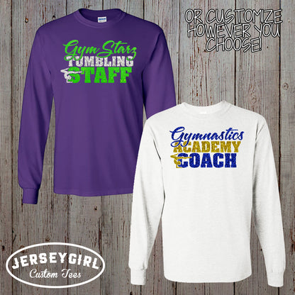 long-sleeve gymnastics coach shirt with name