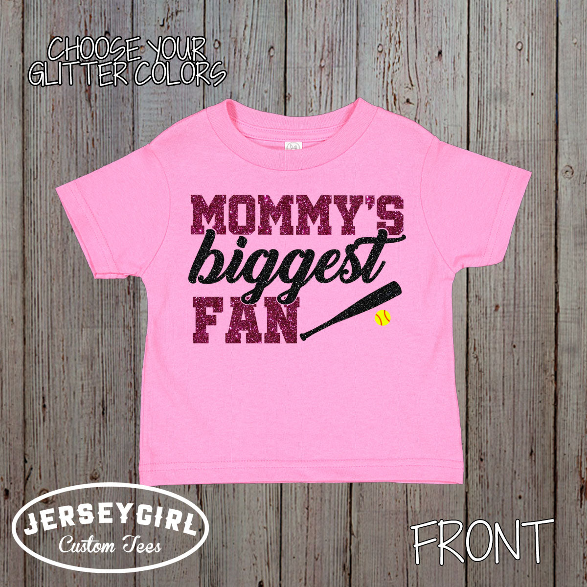 glitter Mommy's Biggest Fan softball bodysuit / shirt