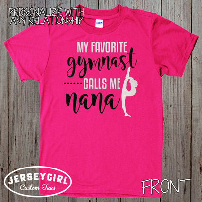 My Favorite Gymnast Calls Me Mom shirt with gymnast's name