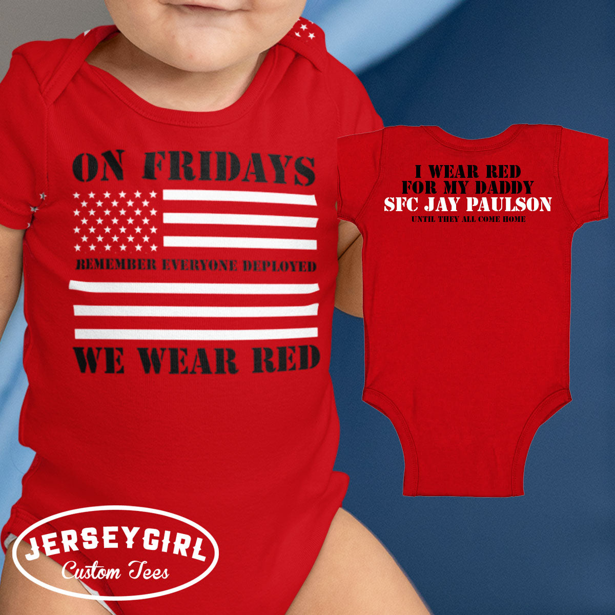 Custom On Fridays We Wear Red Baby Bodysuit / Toddler Shirt