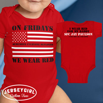 Custom On Fridays We Wear Red Baby Bodysuit / Toddler Shirt