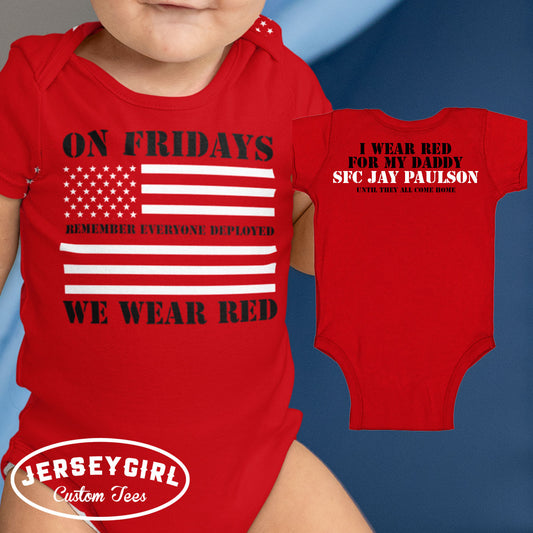 Custom On Fridays We Wear Red Baby Bodysuit / Toddler Shirt
