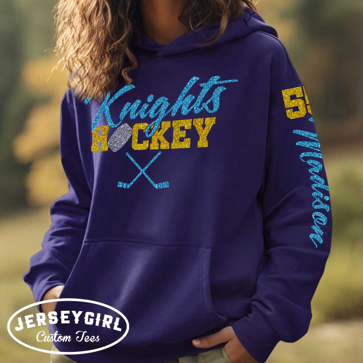 personalized glitter hockey hoodie