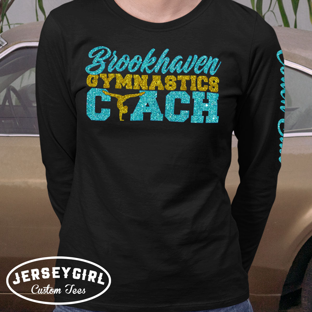 gymnastics coach shirt with name on sleeve