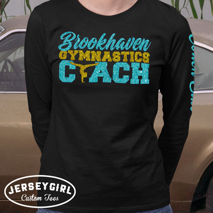 gymnastics coach shirt with name on sleeve