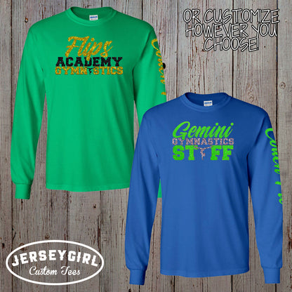 gymnastics coach shirt with name on sleeve