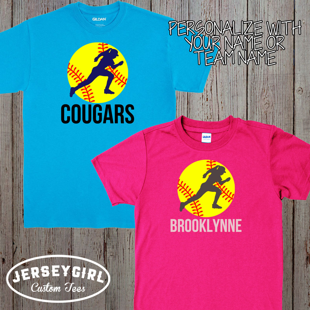 personalized girls' softball shirt with name