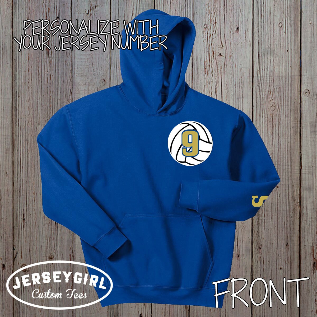 personalized volleyball hoodie with name & number