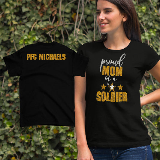 Glitter Proud Mom of a Soldier Shirt