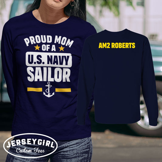 Custom Proud Mom of a US Sailor Long-Sleeve Shirt