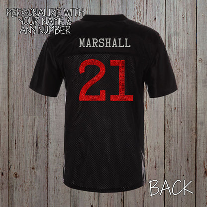Queen of Hearts Football Jersey | personalized glitter playing card football jersey with name and number