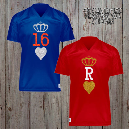 Queen of Hearts Football Jersey | personalized glitter playing card football jersey with name and number