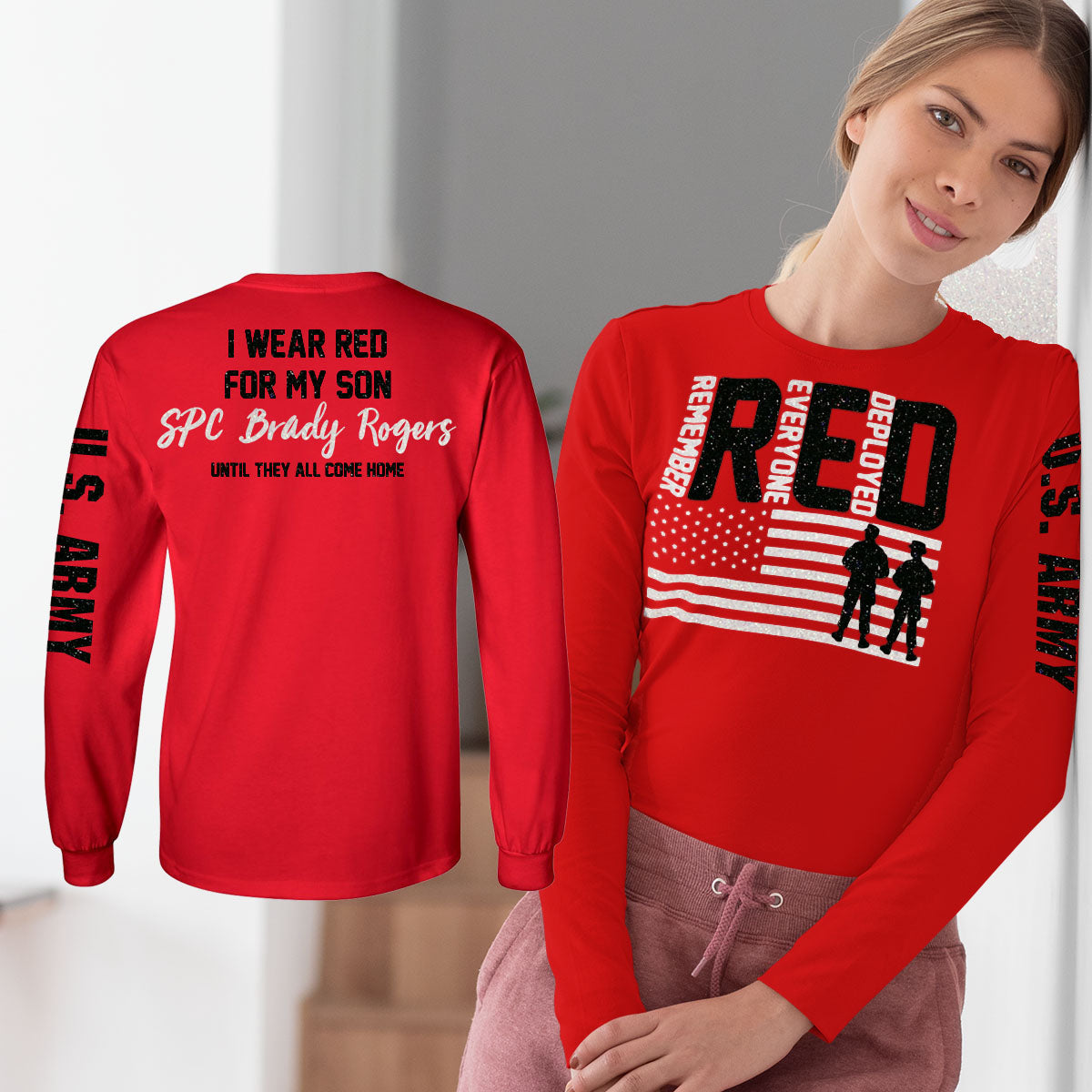 Glitter Long-Sleeve Remember Everyone Deployed RED Friday Shirt
