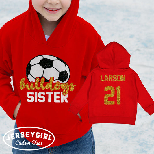 custom soccer sister hoodie with name and number