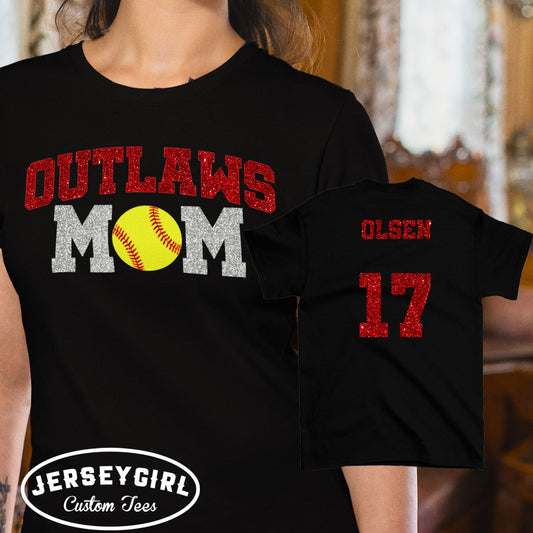 glitter softball mom shirt with team name