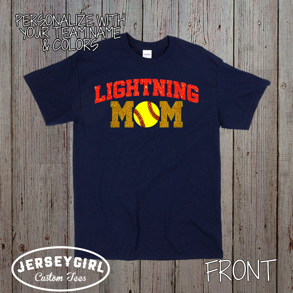 glitter softball mom shirt with team name