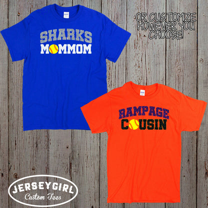 glitter softball mom shirt with team name