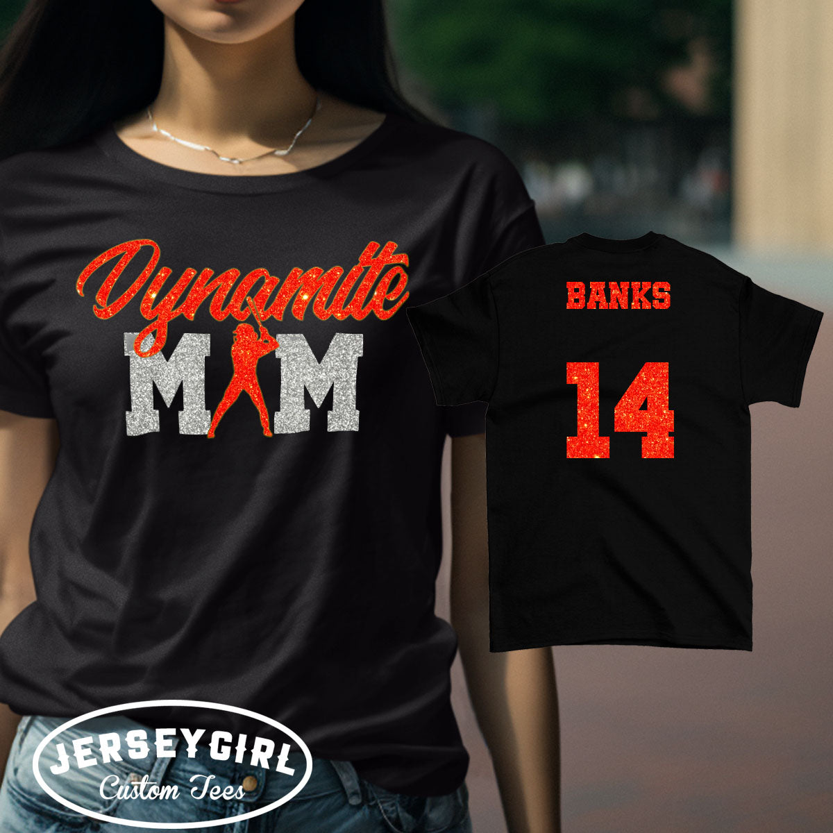 glitter softball mom shirt with name & number
