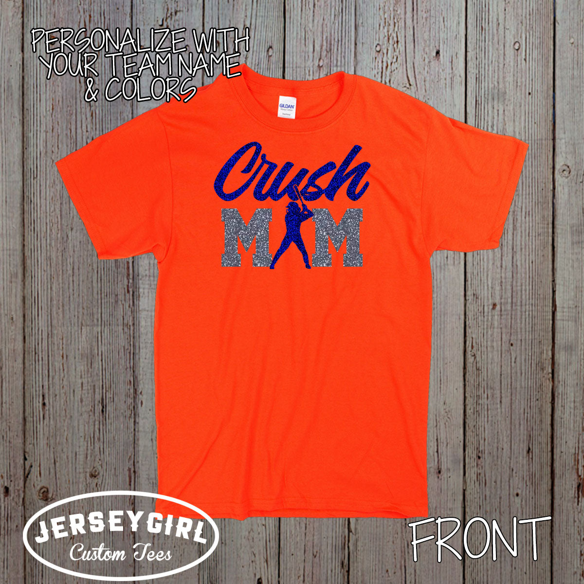 glitter softball mom shirt with name & number