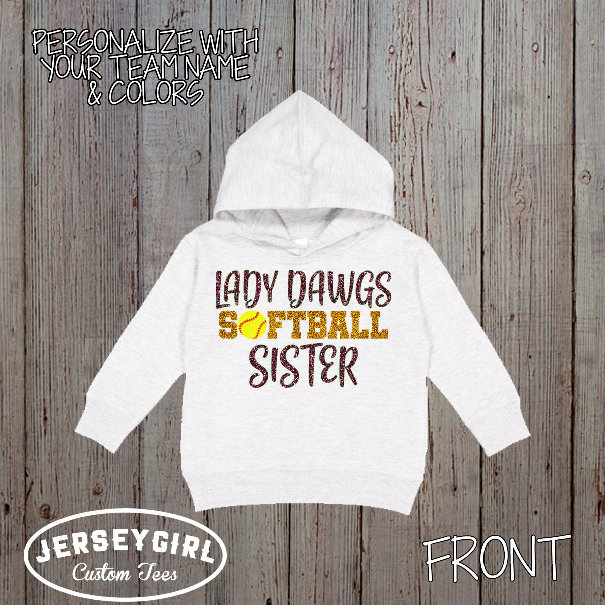 custom softball sister toddler hoodie with name & number