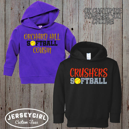 custom softball sister toddler hoodie with name & number