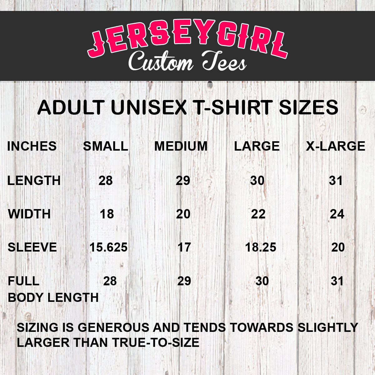 adult unisex t-shirt size chart