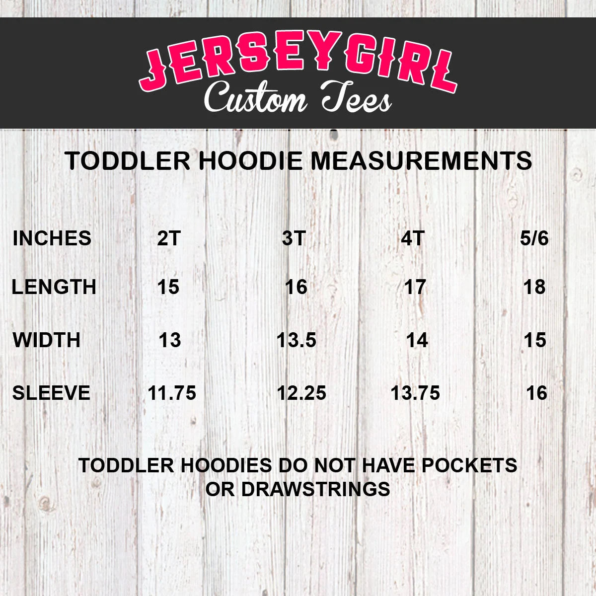 toddler hoodie size chart