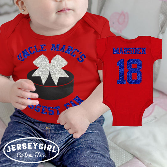 Uncle's Biggest Fan hockey baby bodysuit or toddler shirt