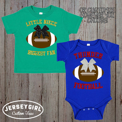 custom little cousin biggest fan football bodysuit
