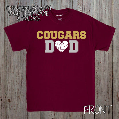custom volleyball dad heart shirt with name & number