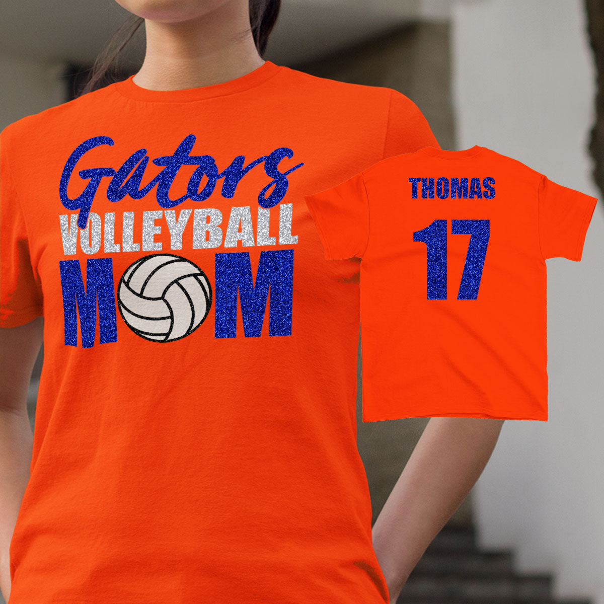custom glitter volleyball mom shirt with name & number
