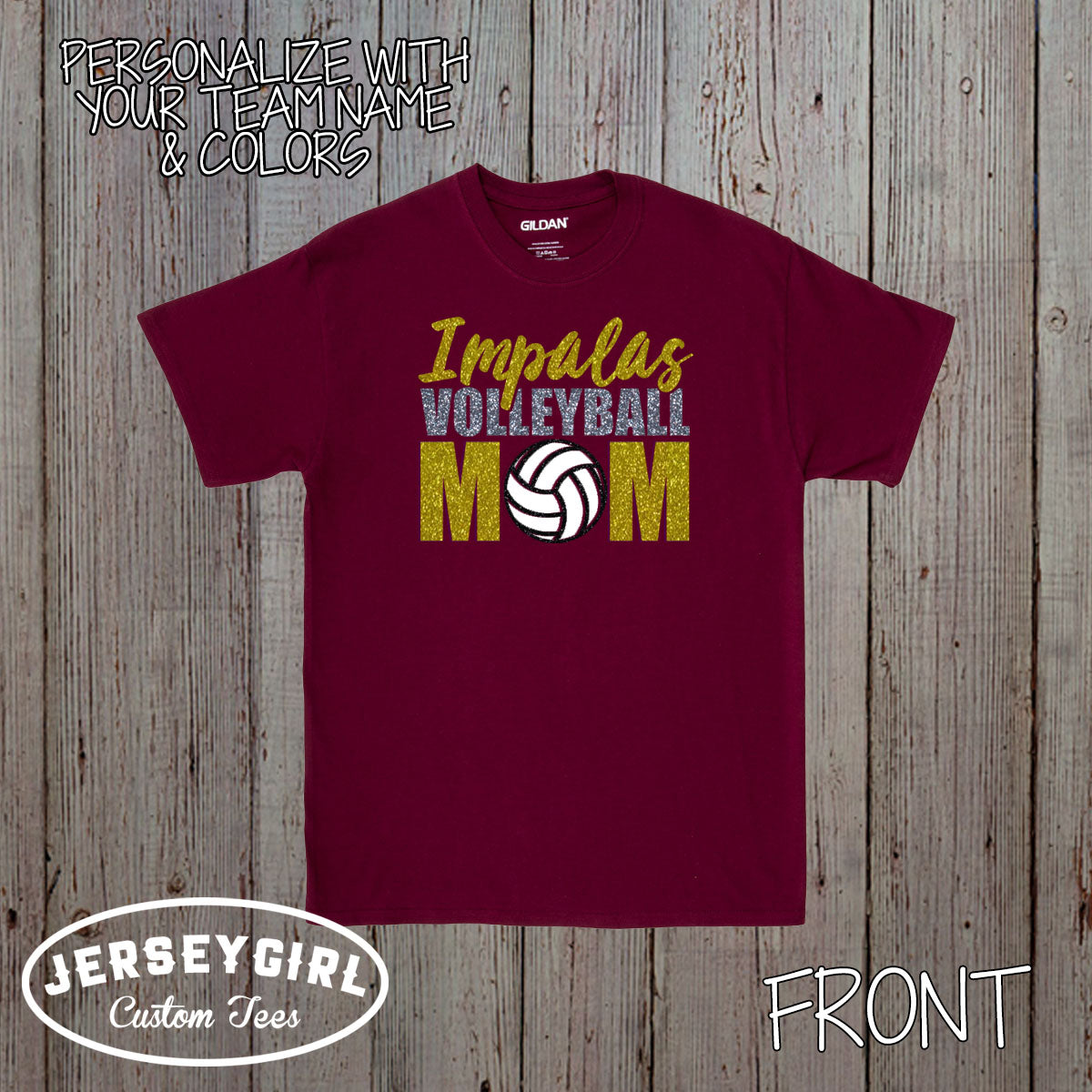 custom glitter volleyball mom shirt with name & number
