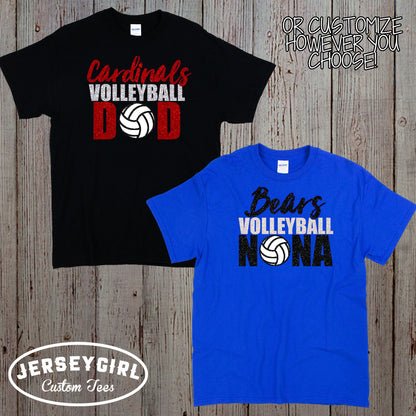 custom glitter volleyball mom shirt with name & number