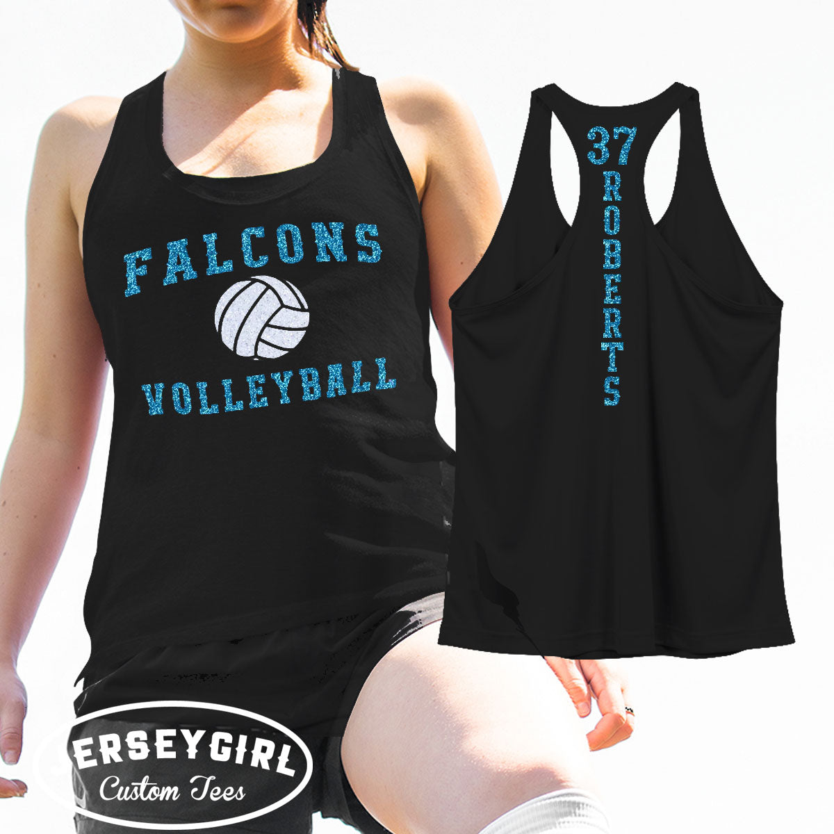 custom glitter volleyball tank top